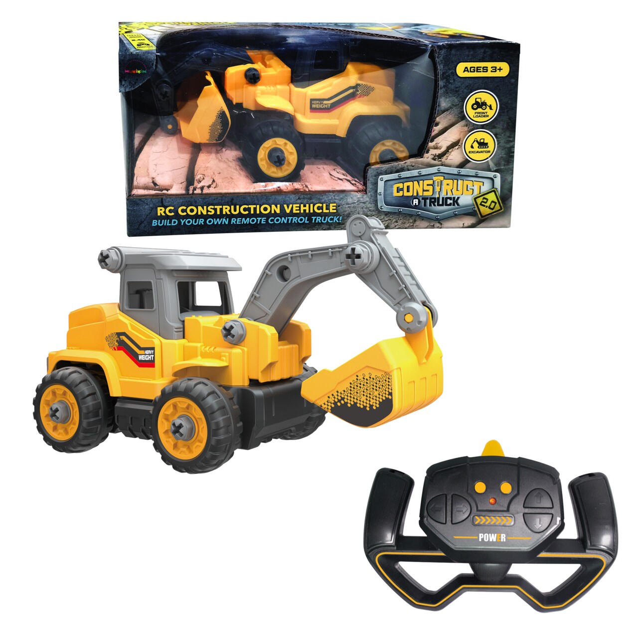 Construct A Truck 2.0 – Excavator. Remote Control Take Apart Truck Toys For Kids. Educational STEM RC Car Building Set. Electric Digger Assemble Kit & Tool Included